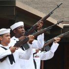 Navy sailors with a special salute on Wednesday.